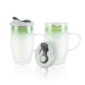 Forma Professional 15 oz Glass Travel Mug - Double Wall, Borosilicate, with Handle and Gray Lid - 10 count box