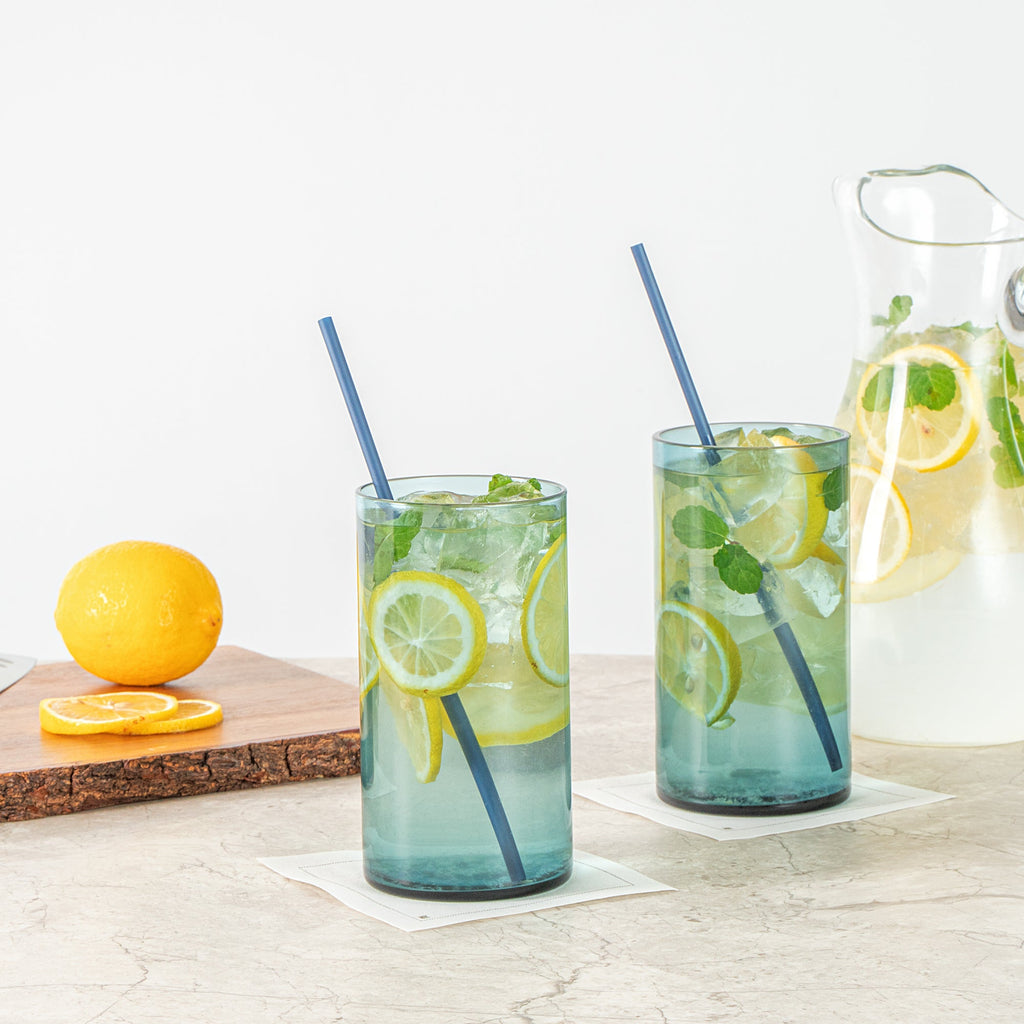 Vetri 16 oz Blue Beverage Glass - 3" x 3" x 5 1/2" - 6 count box