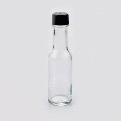 Vetri 3 oz Glass Woozy Bottle - with Black Cap - 1 1/2" x 1 1/2" x 6" - 10 count box
