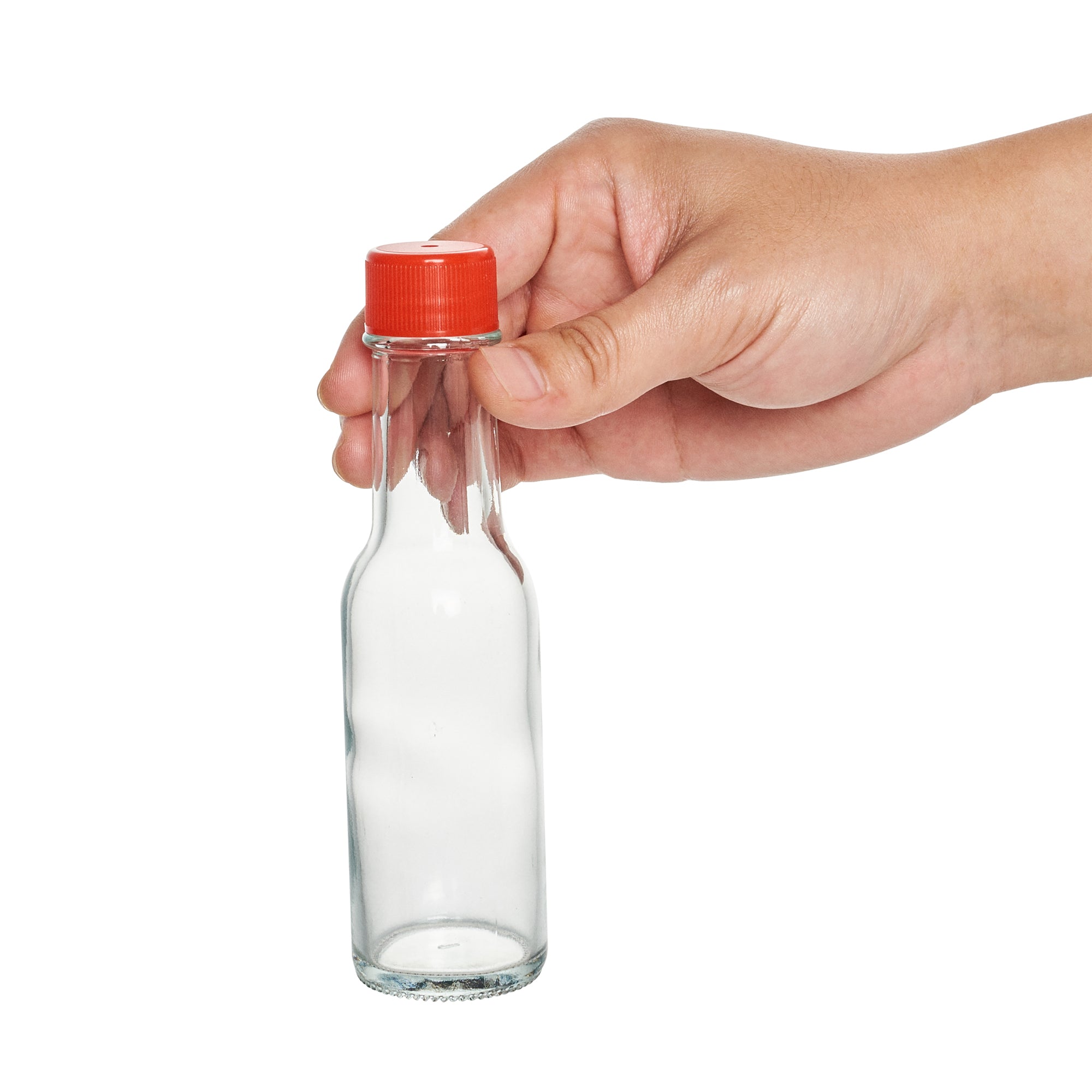Vetri 3 oz Glass Woozy Bottle - with Red Cap - 1 1/2" x 1 1/2" x 6" - 10 count box