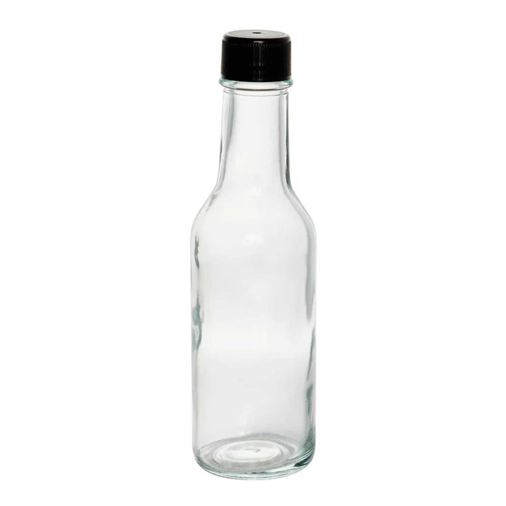 Vetri 5 oz Glass Woozy Bottle - with Black Cap - 1 3/4" x 1 3/4" x 6 3/4" - 10 count box