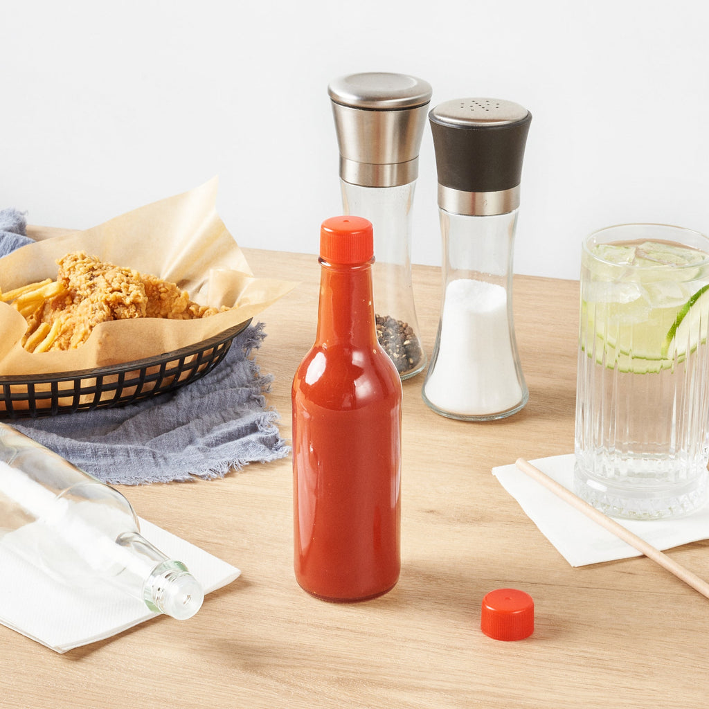 Vetri 9 oz Glass Woozy Bottle - with Red Cap - 2 1/4" x 2 1/4" x 7 3/4" - 10 count box
