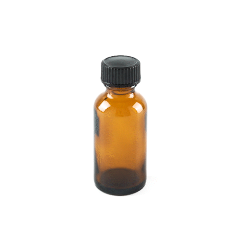 Vetri 1 oz Boston Round Amber Glass Bottle - with Black Phenolic Cap - 1 1/4" x 1 1/4" x 3" - 48 count box