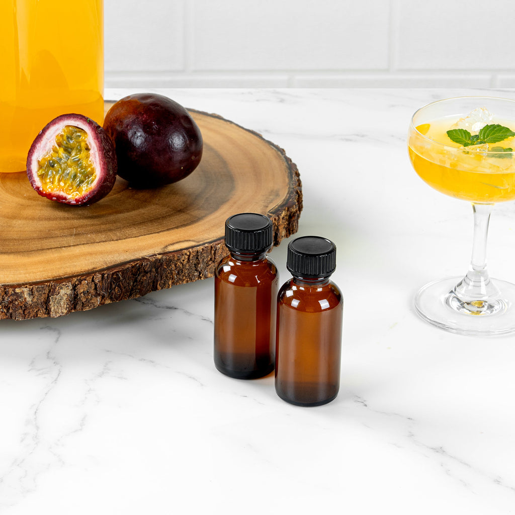 Vetri 1 oz Boston Round Amber Glass Bottle - with Black Phenolic Cap - 1 1/4" x 1 1/4" x 3" - 48 count box