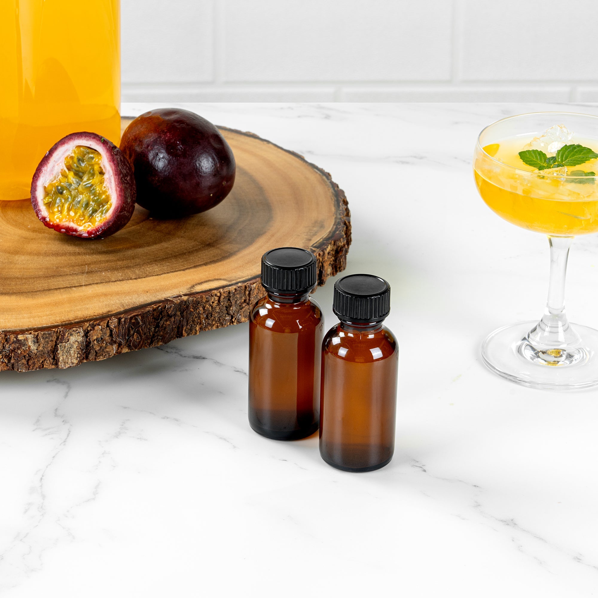 Vetri 1 oz Boston Round Amber Glass Bottle - with Black Phenolic Cap - 1 1/4" x 1 1/4" x 3" - 48 count box
