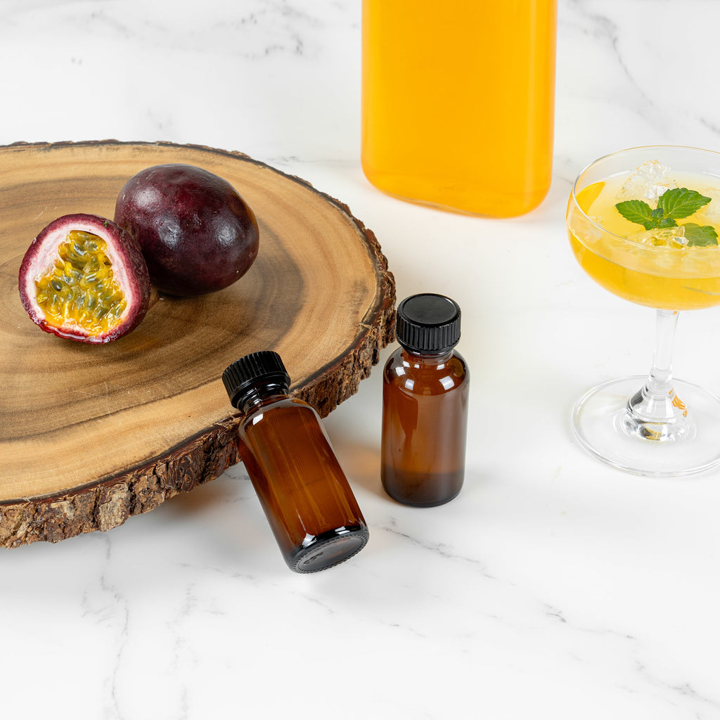 Vetri 1 oz Boston Round Amber Glass Bottle - with Black Phenolic Cap - 1 1/4" x 1 1/4" x 3" - 48 count box