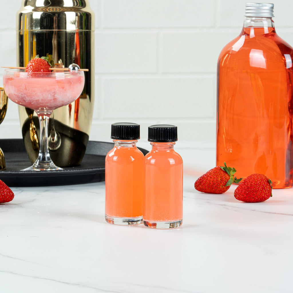 Vetri 1 oz Boston Round Clear Glass Bottle - with Black Phenolic Cap - 1 1/4" x 1 1/4" x 3" - 48 count box