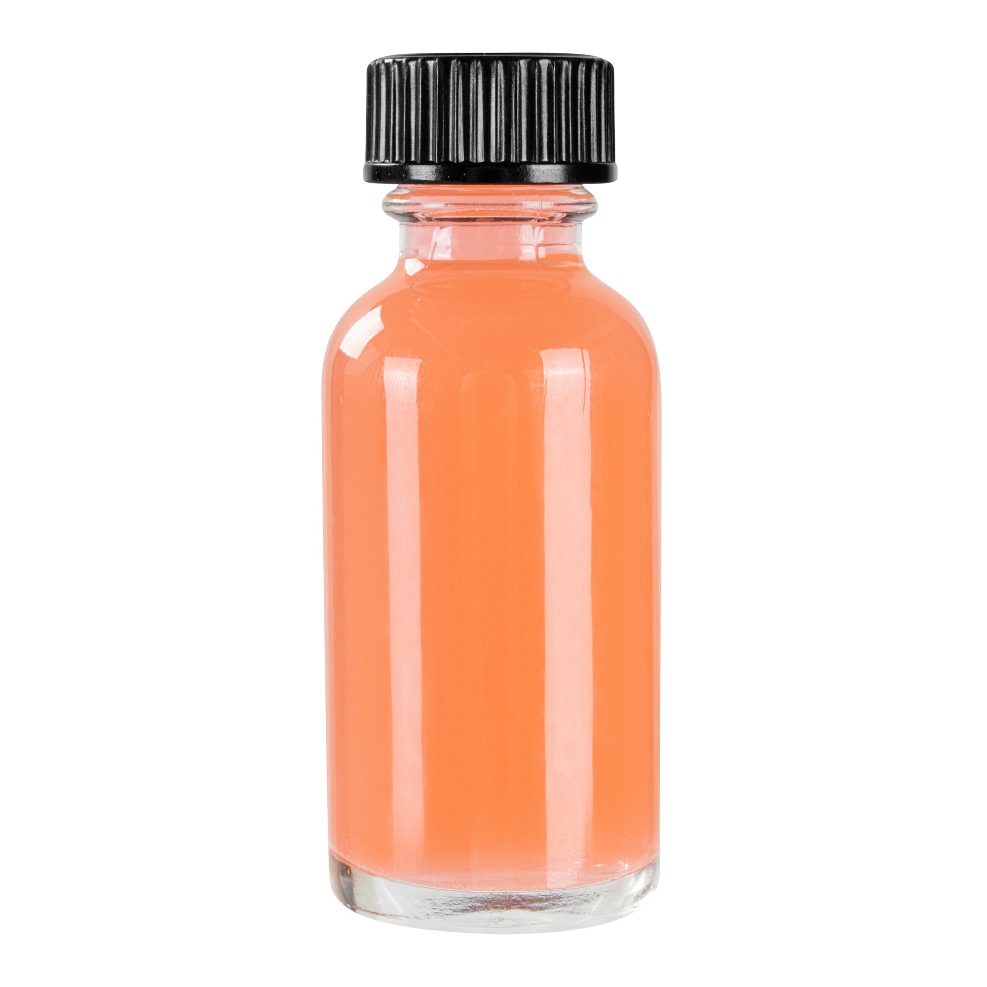 Vetri 1 oz Boston Round Clear Glass Bottle - with Black Phenolic Cap - 1 1/4" x 1 1/4" x 3" - 48 count box