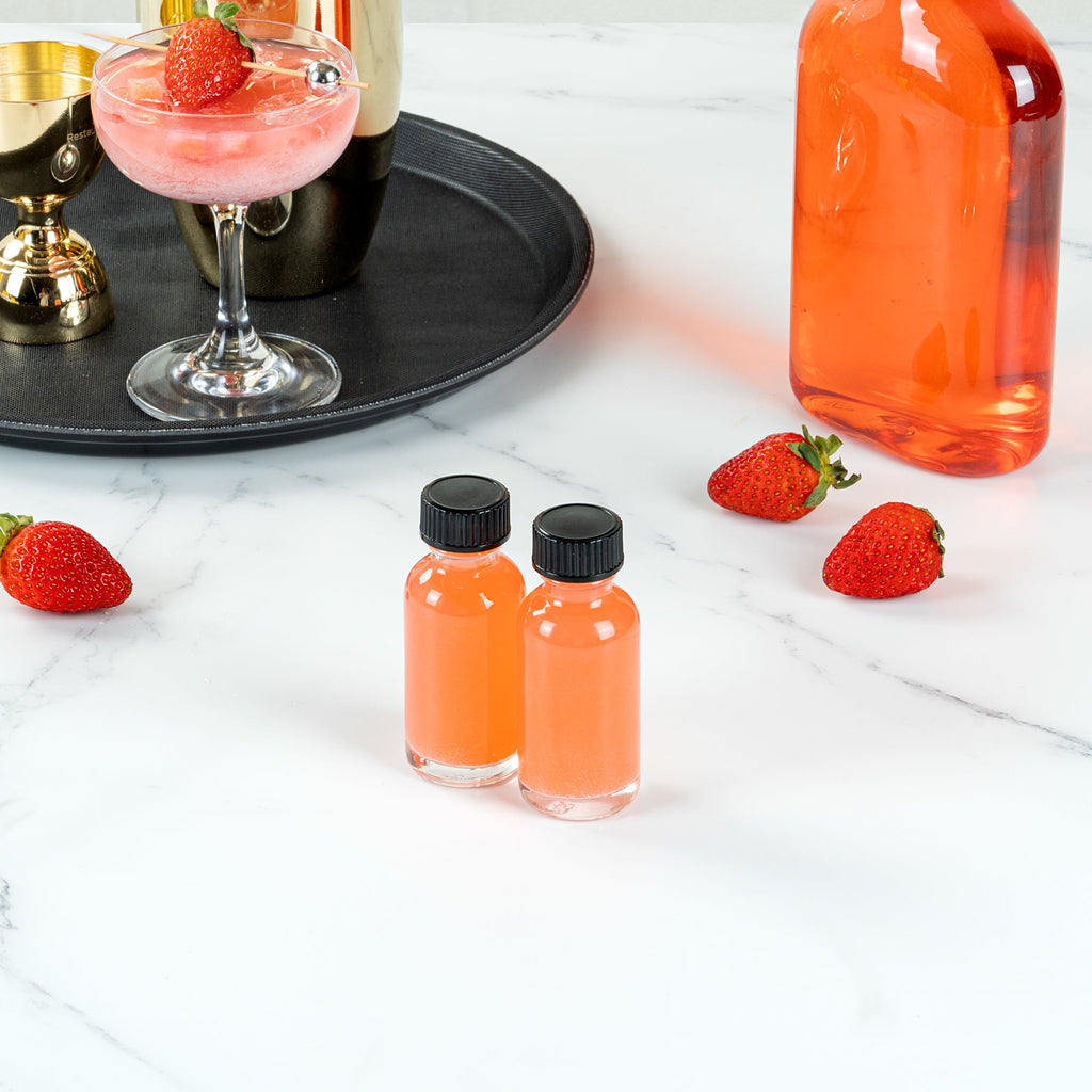Vetri 1 oz Boston Round Clear Glass Bottle - with Black Phenolic Cap - 1 1/4" x 1 1/4" x 3" - 48 count box