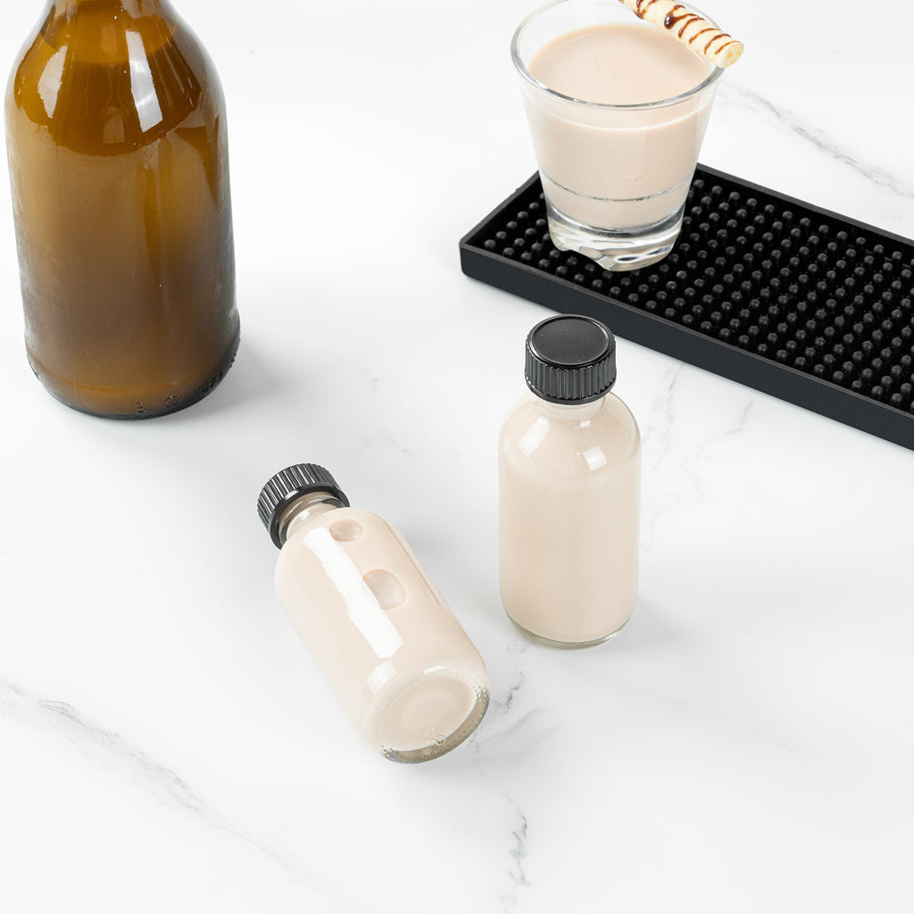 Vetri 2 oz Boston Round Clear Glass Bottle - with Black Phenolic Cap - 1 1/2" x 1 1/2" x 3 3/4" - 48 count box