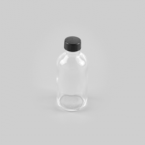 Vetri 4 oz Boston Round Clear Glass Bottle - with Black Phenolic Cap - 2" x 2" x 4 1/2" - 24 count box