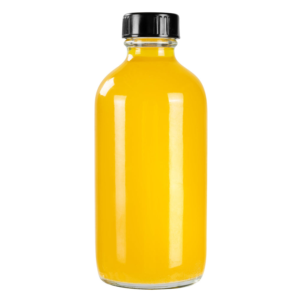 Vetri 8 oz Boston Round Clear Glass Bottle - with Black Phenolic Cap - 2 1/2" x 2 1/2" x 5 1/2" - 12 count box