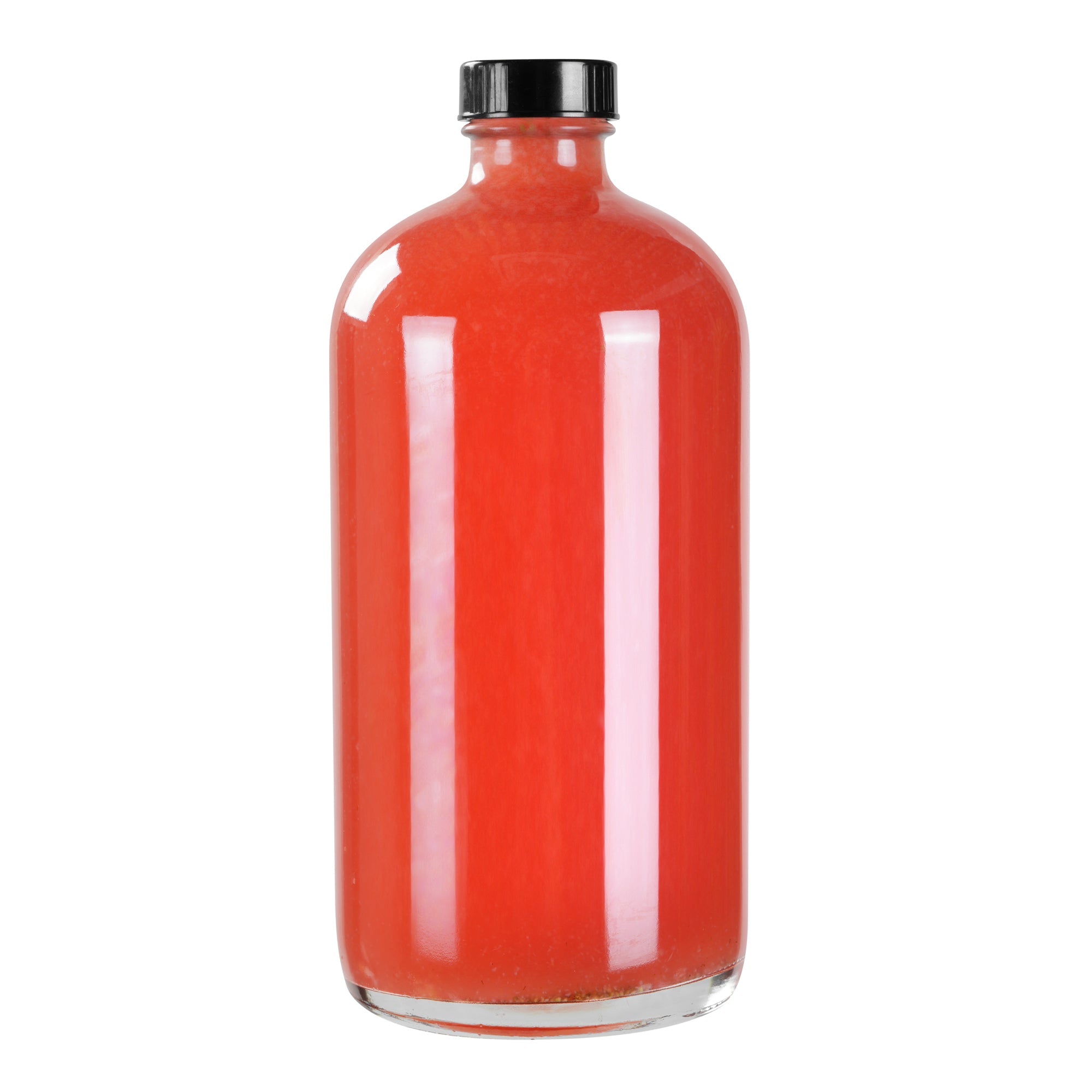 Vetri 32 oz Boston Round Clear Glass Bottle - with Black Phenolic Cap - 3 3/4" x 3 3/4" x 8" - 12 count box