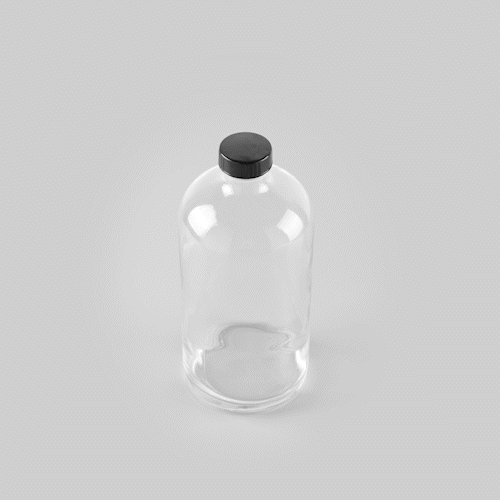 Vetri 32 oz Boston Round Clear Glass Bottle - with Black Phenolic Cap - 3 3/4" x 3 3/4" x 8" - 12 count box