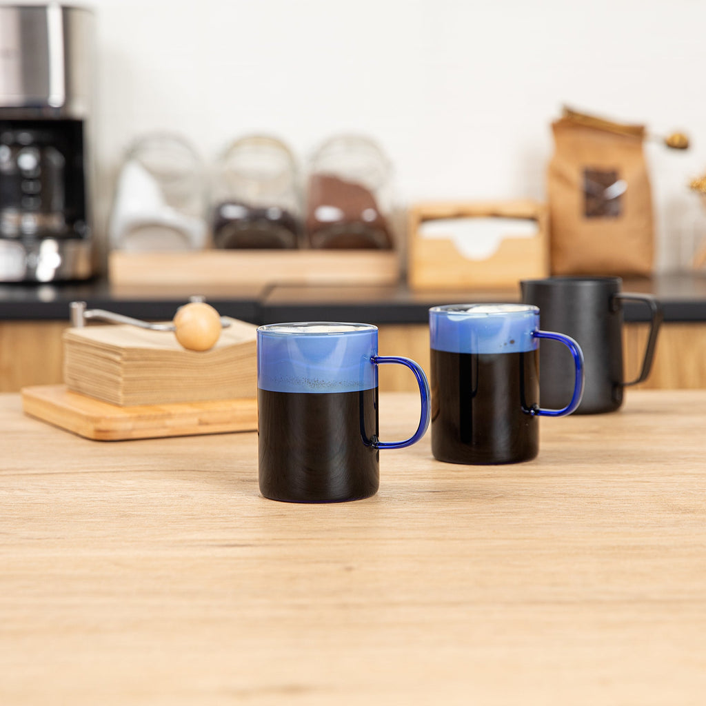Forma Professional 7 oz Blue Glass Coffee Mug - Borosilicate, with Handle - 2 1/2" x 2 1/2" x 3 1/2" - 2 count box