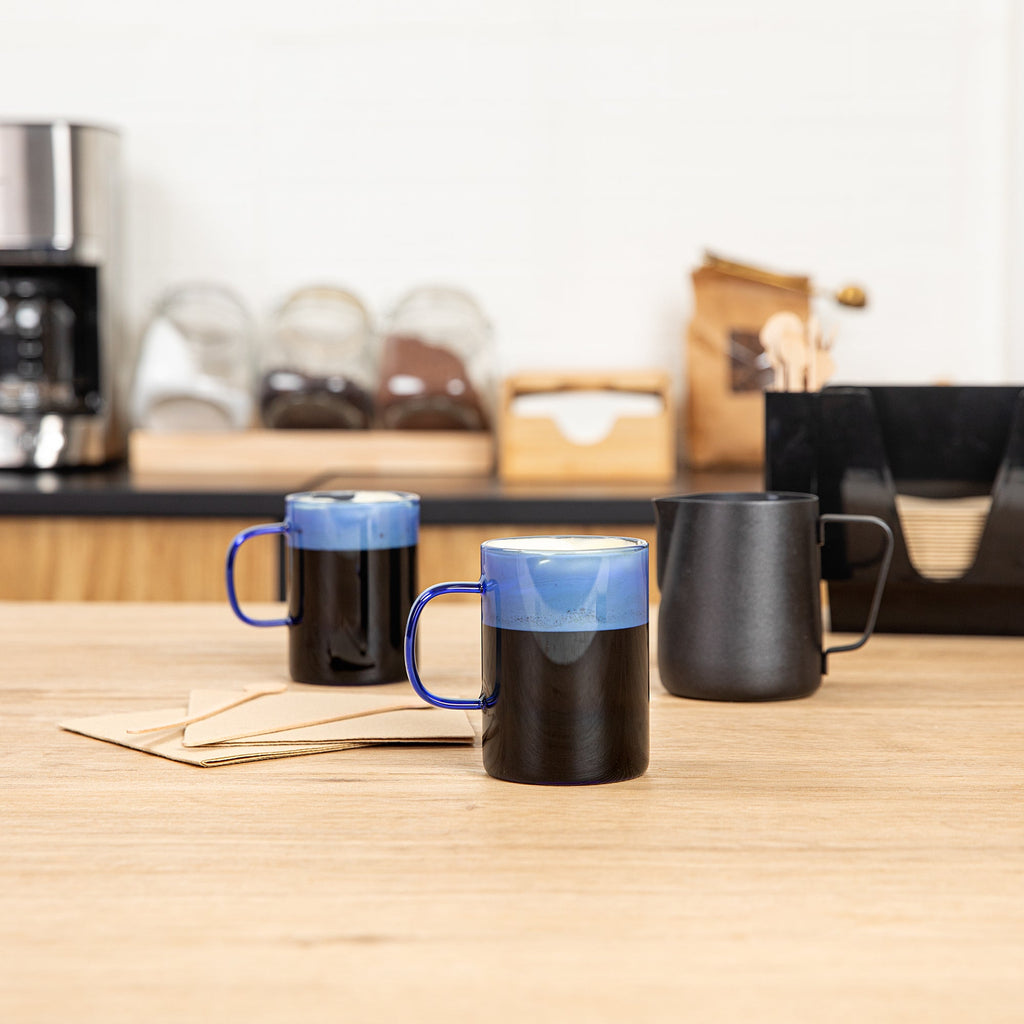 Forma Professional 7 oz Blue Glass Coffee Mug - Borosilicate, with Handle - 2 1/2" x 2 1/2" x 3 1/2" - 2 count box