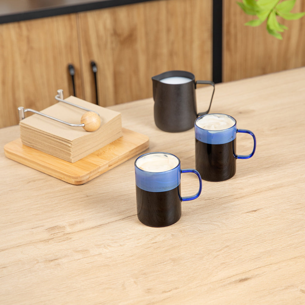 Forma Professional 7 oz Blue Glass Coffee Mug - Borosilicate, with Handle - 2 1/2" x 2 1/2" x 3 1/2" - 12 count box