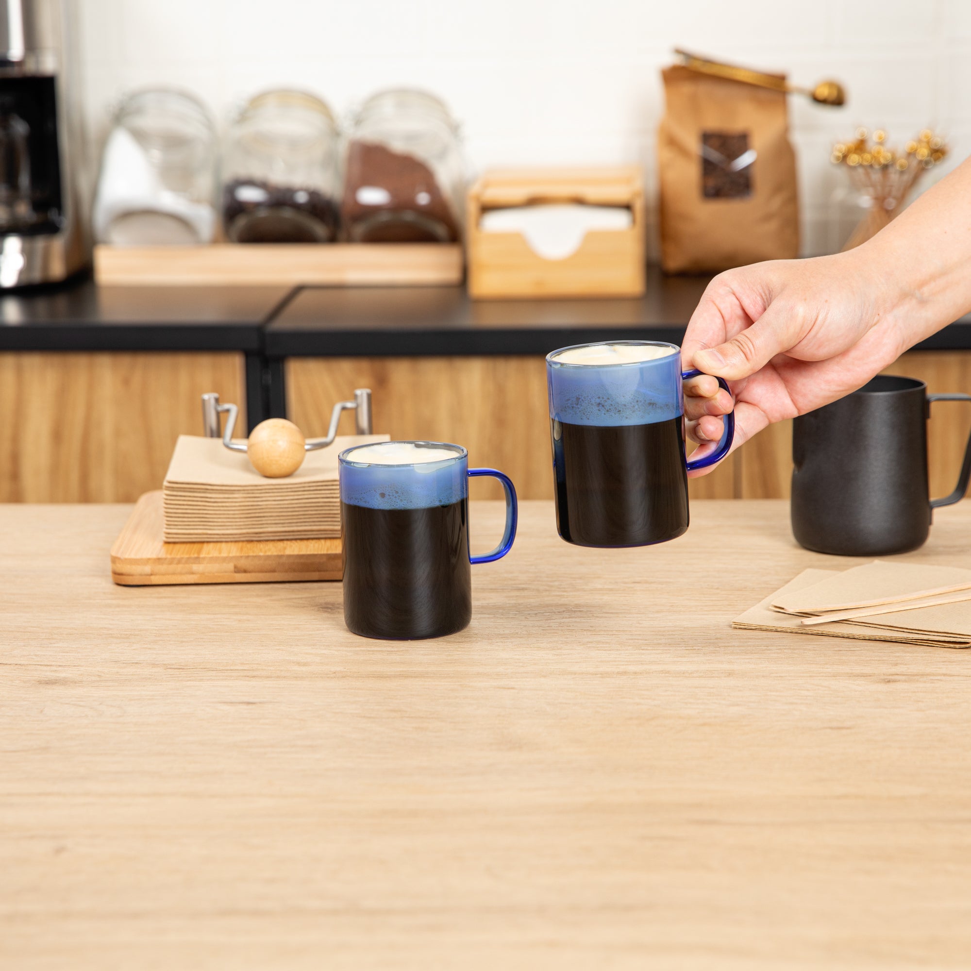 Forma Professional 7 oz Blue Glass Coffee Mug - Borosilicate, with Handle - 2 1/2" x 2 1/2" x 3 1/2" - 12 count box