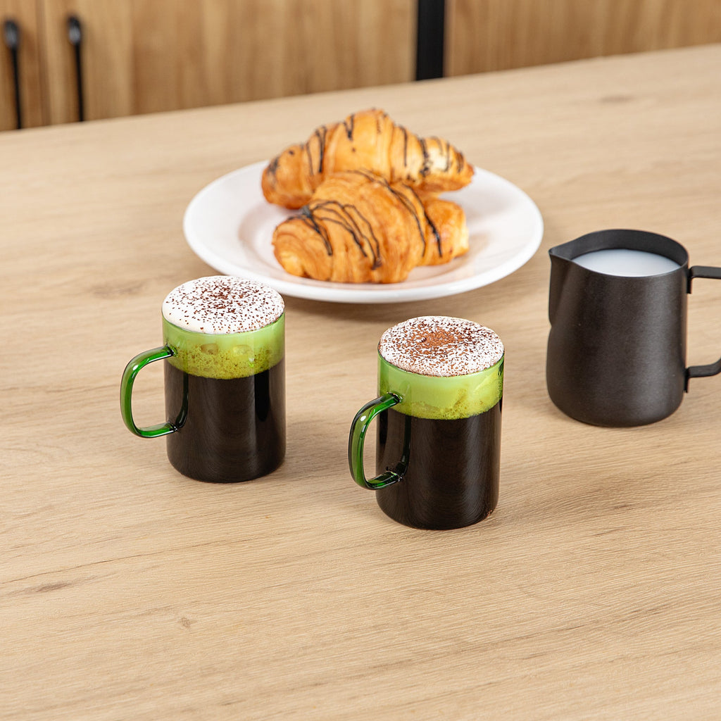 Forma Professional 7 oz Green Glass Coffee Mug - Borosilicate, with Handle - 2 1/2" x 2 1/2" x 3 1/2" - 2 count box
