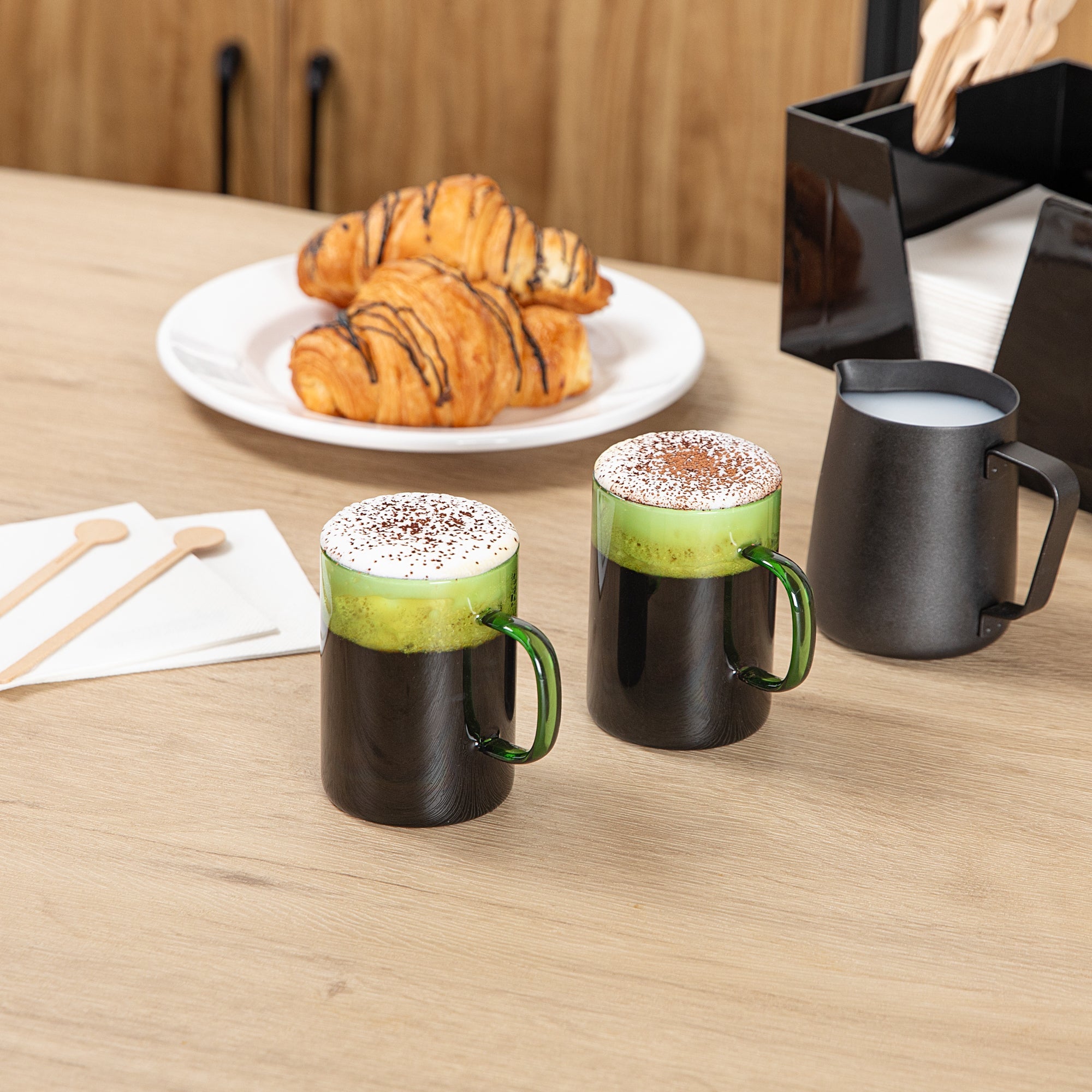 Forma Professional 7 oz Green Glass Coffee Mug - Borosilicate, with Handle - 2 1/2" x 2 1/2" x 3 1/2" - 2 count box