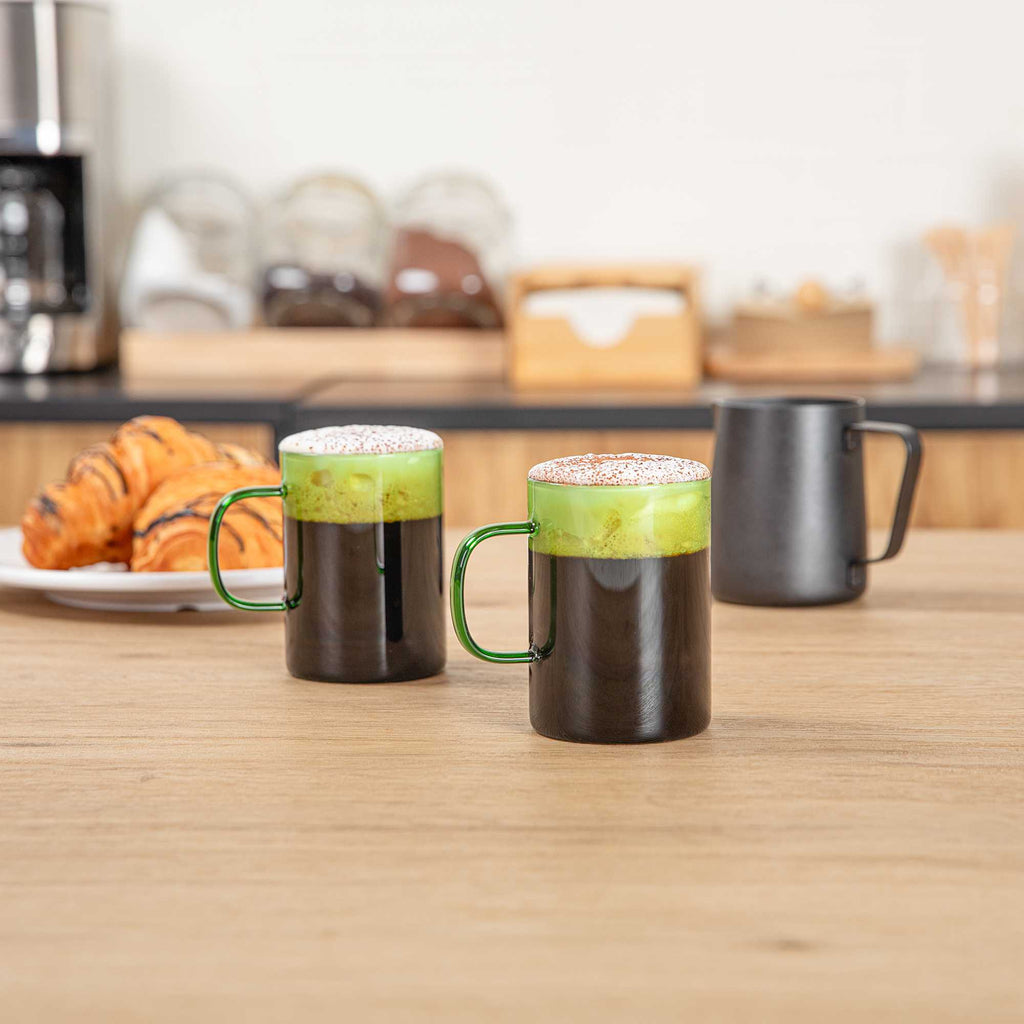 Forma Professional 7 oz Green Glass Coffee Mug - Borosilicate, with Handle - 2 1/2" x 2 1/2" x 3 1/2" - 12 count box