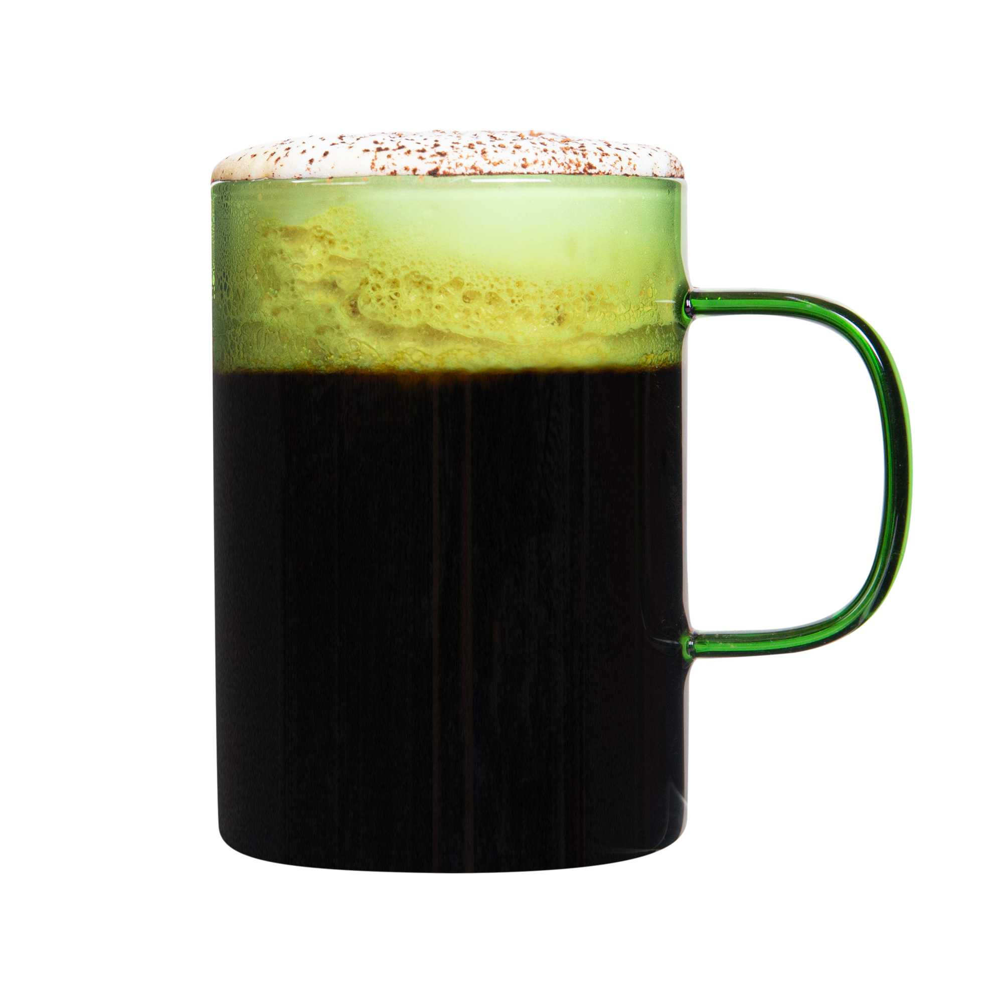 Forma Professional 7 oz Green Glass Coffee Mug - Borosilicate, with Handle - 2 1/2" x 2 1/2" x 3 1/2" - 12 count box