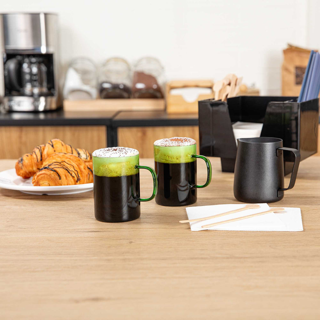Forma Professional 7 oz Green Glass Coffee Mug - Borosilicate, with Handle - 2 1/2" x 2 1/2" x 3 1/2" - 12 count box