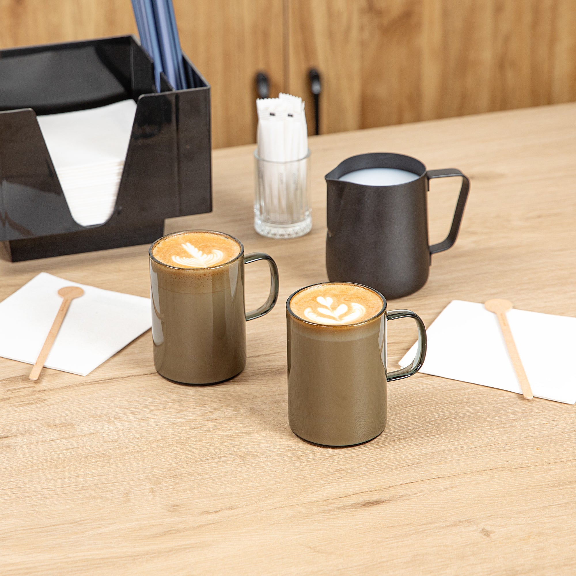 Forma Professional 7 oz Gray Glass Coffee Mug - Borosilicate, with Handle - 2 1/2" x 2 1/2" x 3 1/2" - 2 count box