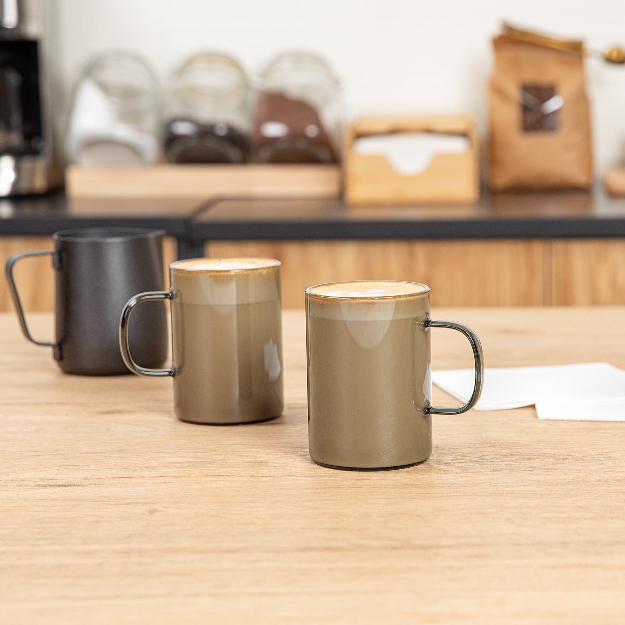 Forma Professional 7 oz Gray Glass Coffee Mug - Borosilicate, with Handle - 2 1/2" x 2 1/2" x 3 1/2" - 12 count box