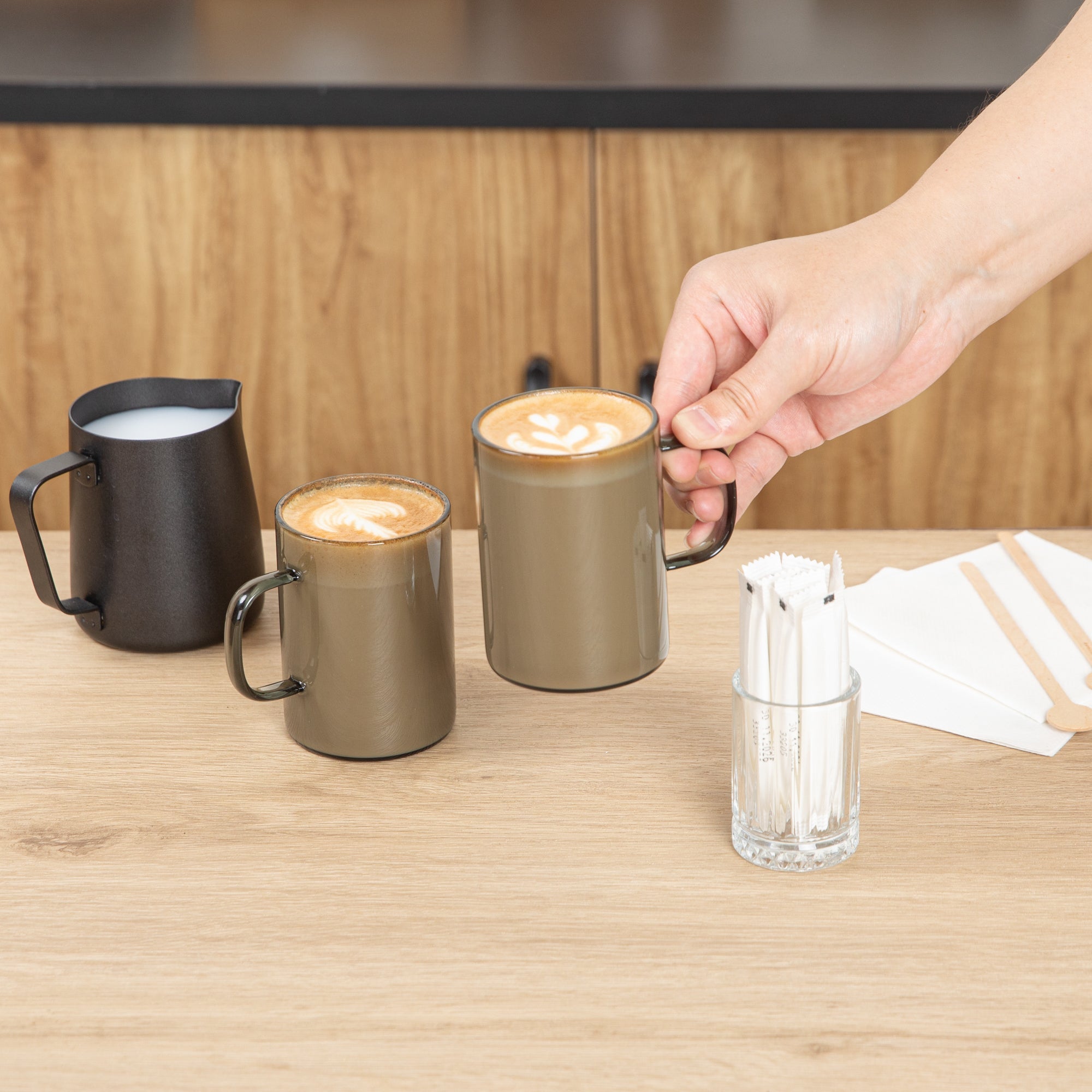Forma Professional 7 oz Gray Glass Coffee Mug - Borosilicate, with Handle - 2 1/2" x 2 1/2" x 3 1/2" - 12 count box