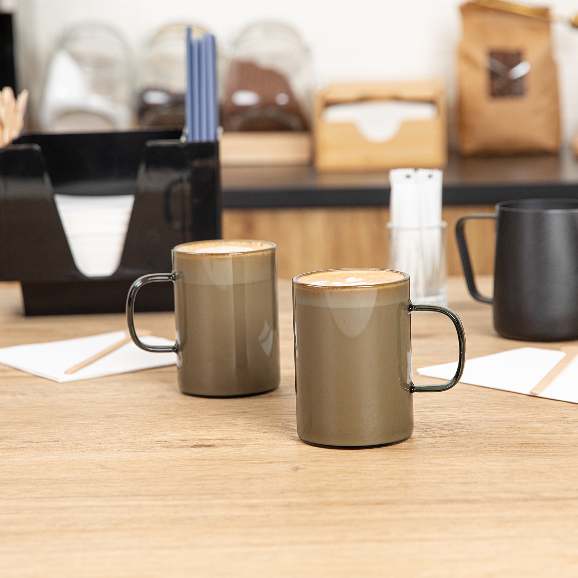 Forma Professional 7 oz Gray Glass Coffee Mug - Borosilicate, with Handle - 2 1/2" x 2 1/2" x 3 1/2" - 12 count box