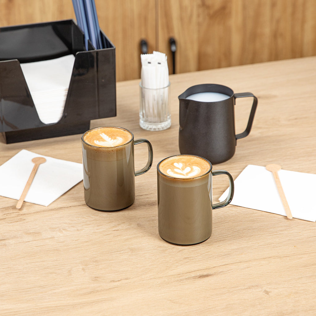 Forma Professional 7 oz Gray Glass Coffee Mug - Borosilicate, with Handle - 2 1/2" x 2 1/2" x 3 1/2" - 12 count box