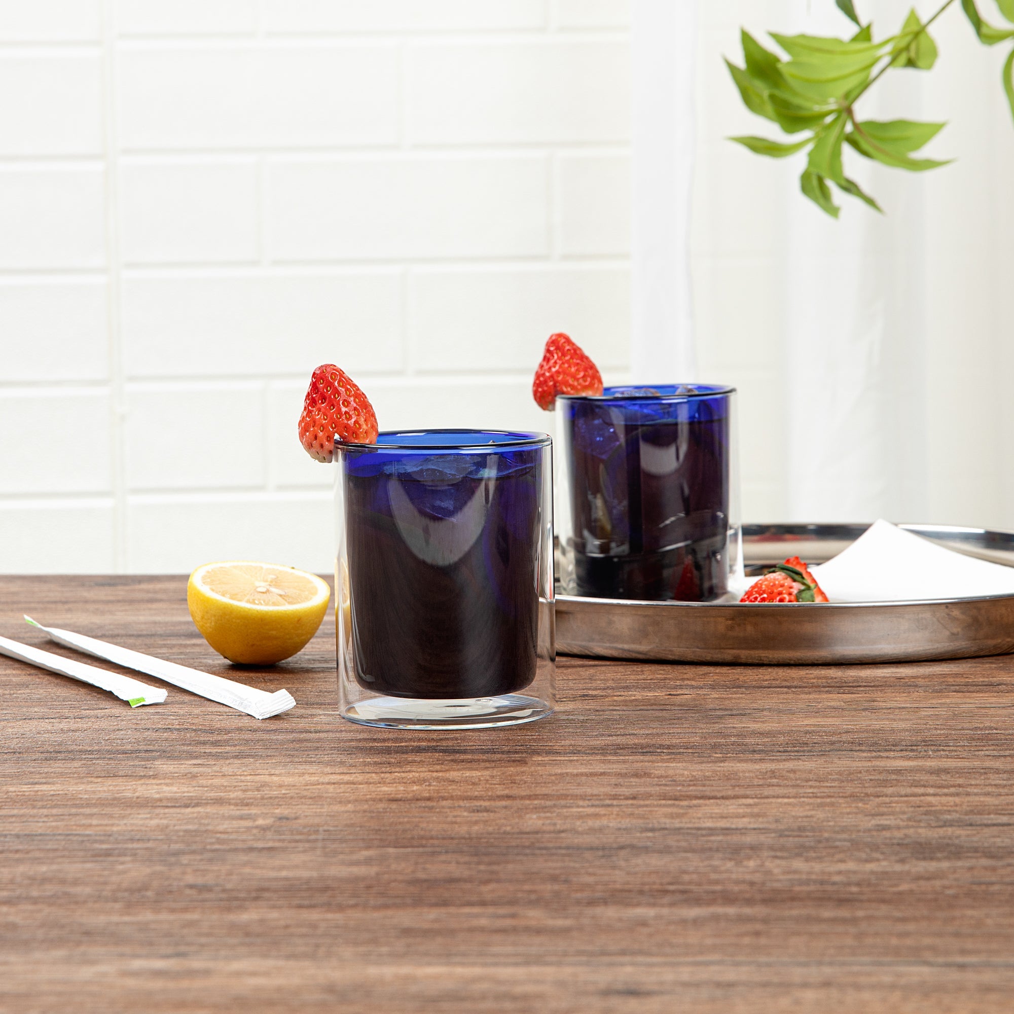 Forma Professional 9 oz Blue Glass Tumbler - Double Wall, Borosilicate - 3 1/4" x 3 1/4" x 4" - 12 count box