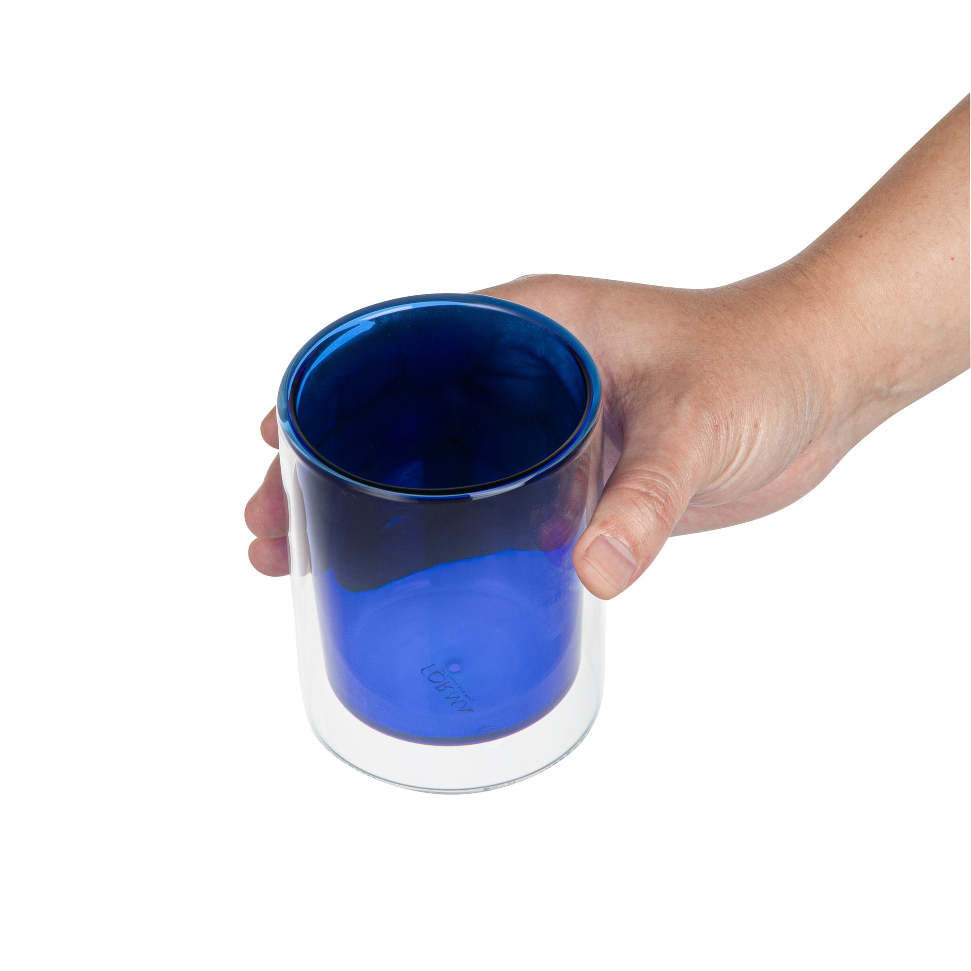 Forma Professional 9 oz Blue Glass Tumbler - Double Wall, Borosilicate - 3 1/4" x 3 1/4" x 4" - 12 count box