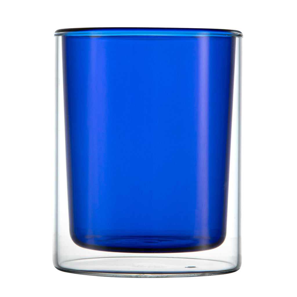 Forma Professional 9 oz Blue Glass Tumbler - Double Wall, Borosilicate - 3 1/4" x 3 1/4" x 4" - 12 count box