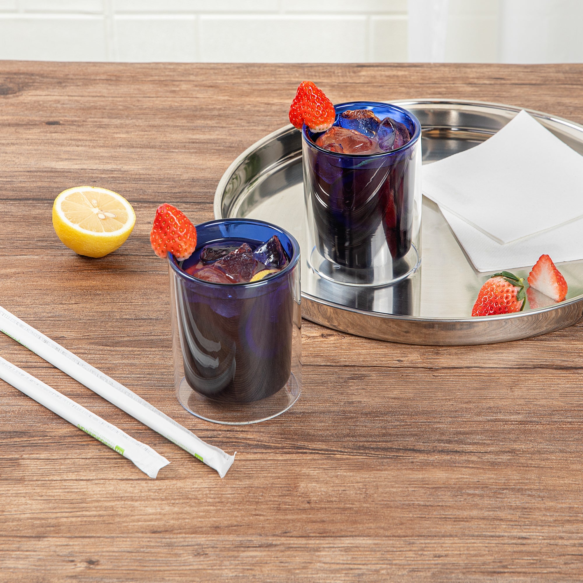Forma Professional 9 oz Blue Glass Tumbler - Double Wall, Borosilicate - 3 1/4" x 3 1/4" x 4" - 12 count box