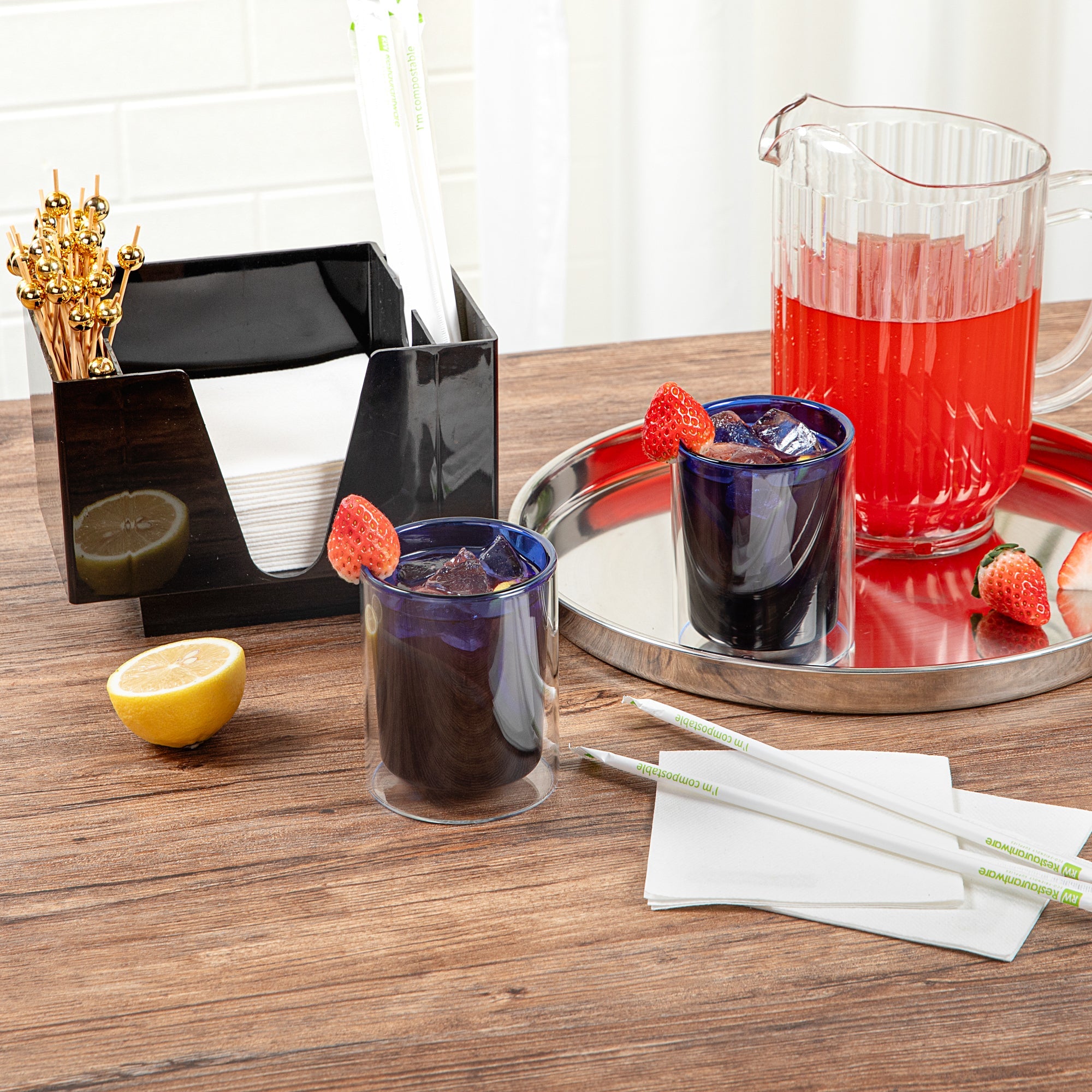 Forma Professional 9 oz Blue Glass Tumbler - Double Wall, Borosilicate - 3 1/4" x 3 1/4" x 4" - 12 count box