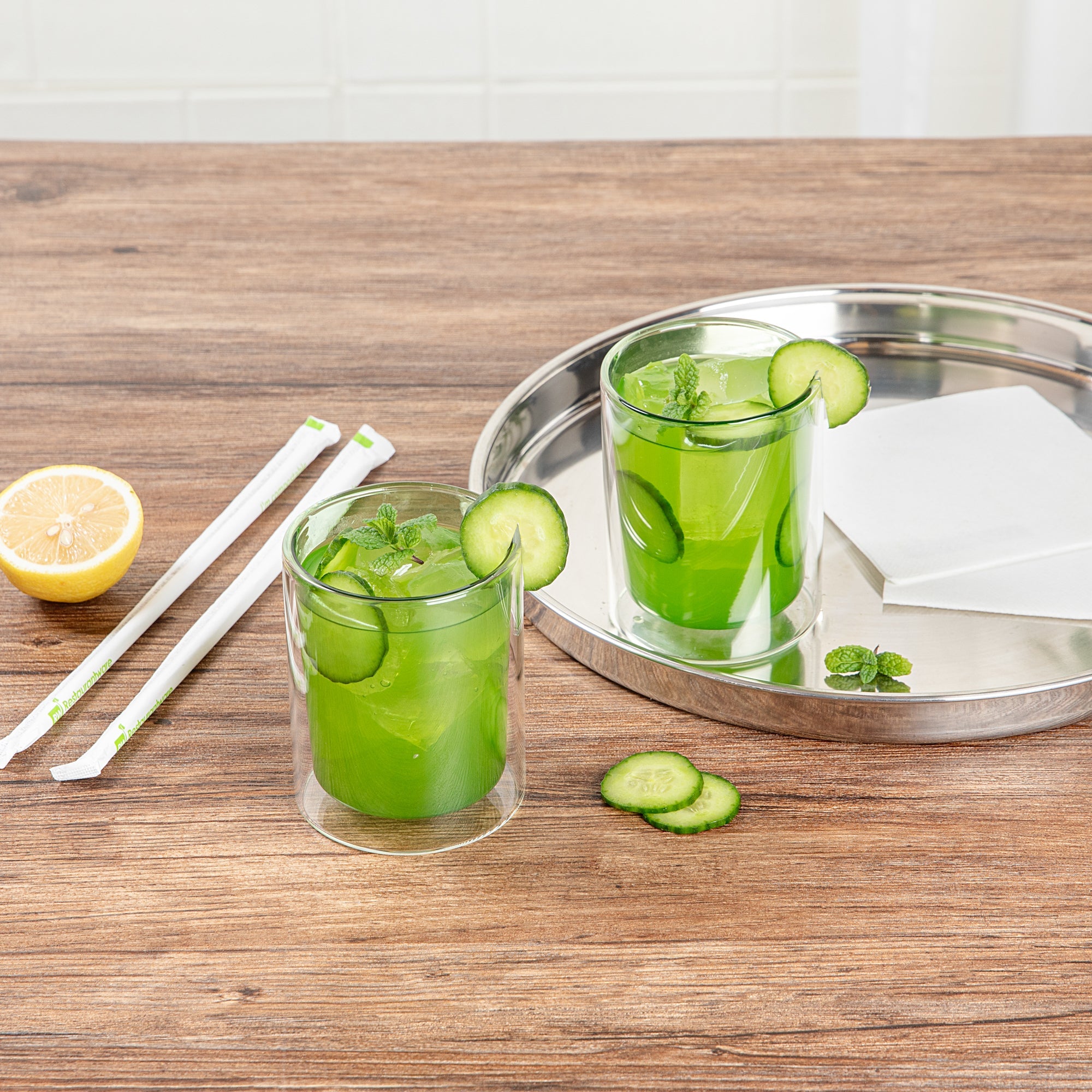 Forma Professional 9 oz Green Glass Tumbler - Double Wall, Borosilicate - 3 1/4" x 3 1/4" x 4" - 2 count box