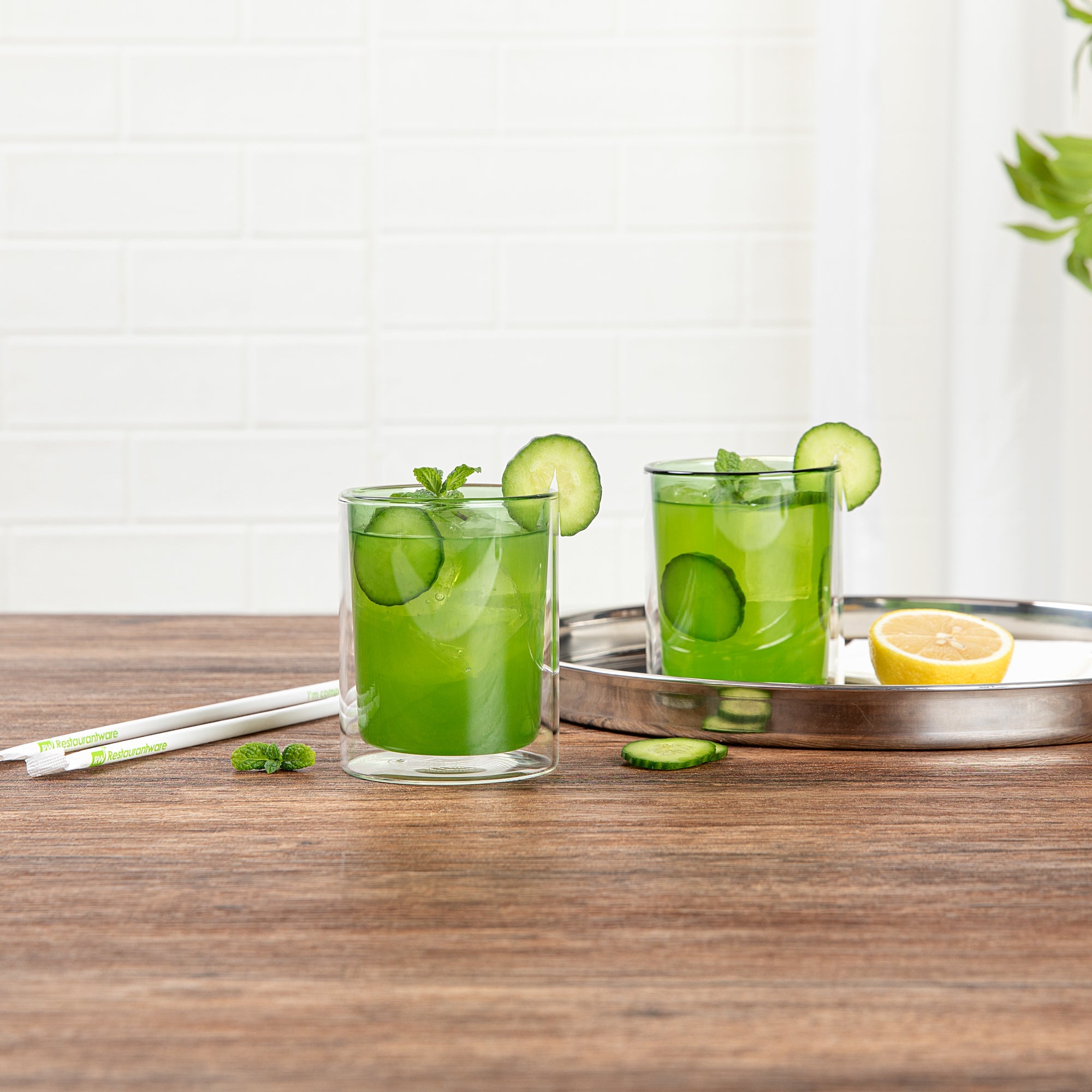 Forma Professional 9 oz Green Glass Tumbler - Double Wall, Borosilicate - 3 1/4" x 3 1/4" x 4" - 12 count box