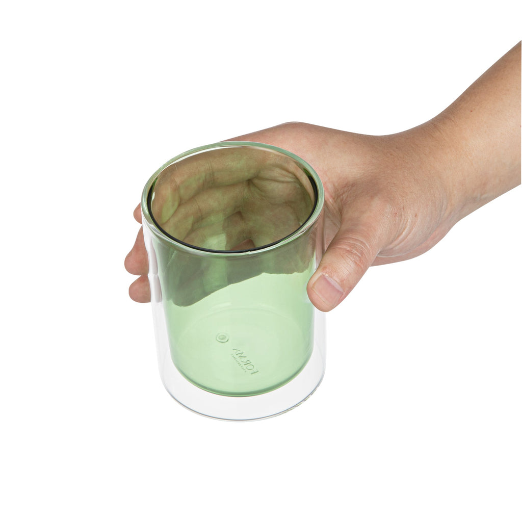 Forma Professional 9 oz Green Glass Tumbler - Double Wall, Borosilicate - 3 1/4" x 3 1/4" x 4" - 12 count box
