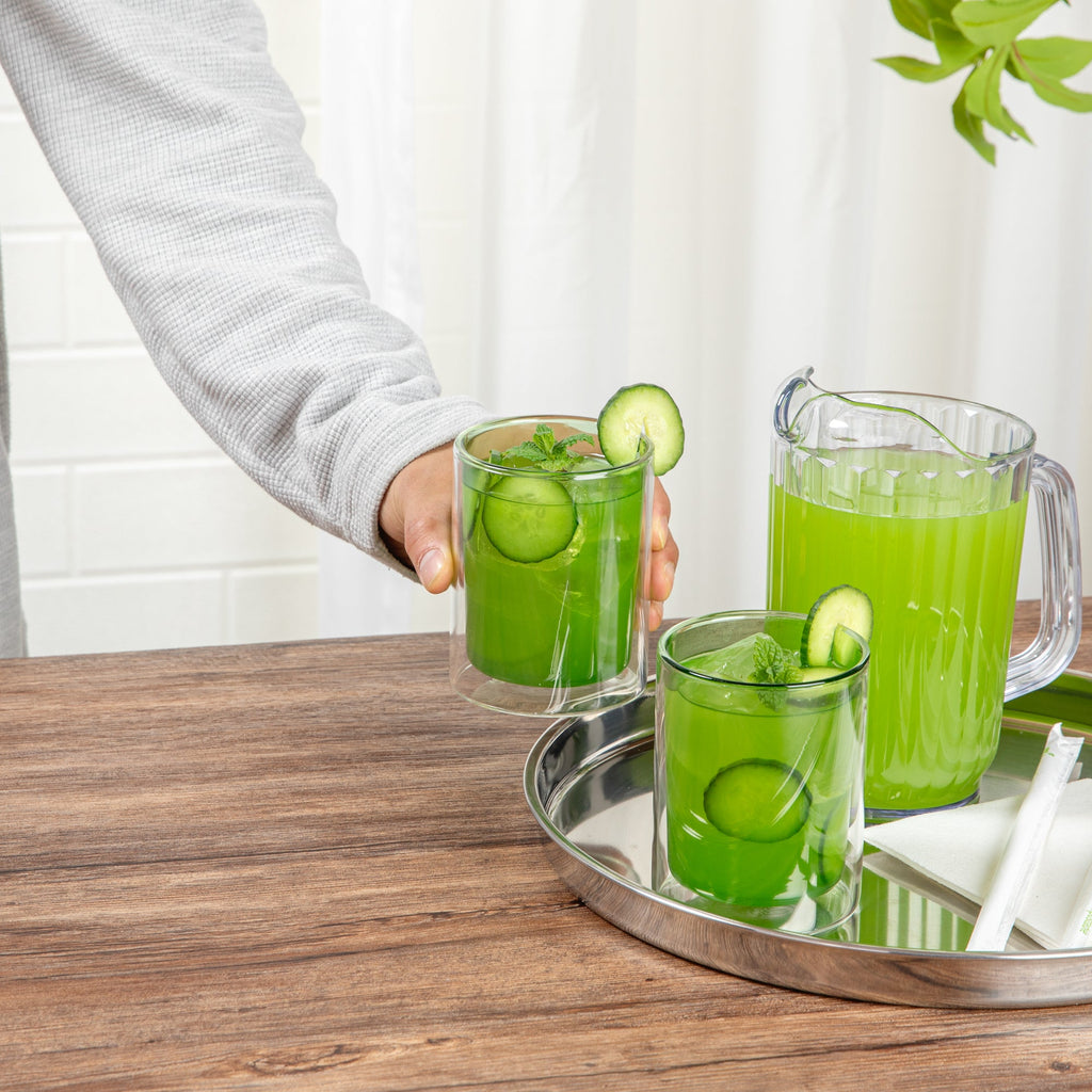 Forma Professional 9 oz Green Glass Tumbler - Double Wall, Borosilicate - 3 1/4" x 3 1/4" x 4" - 12 count box