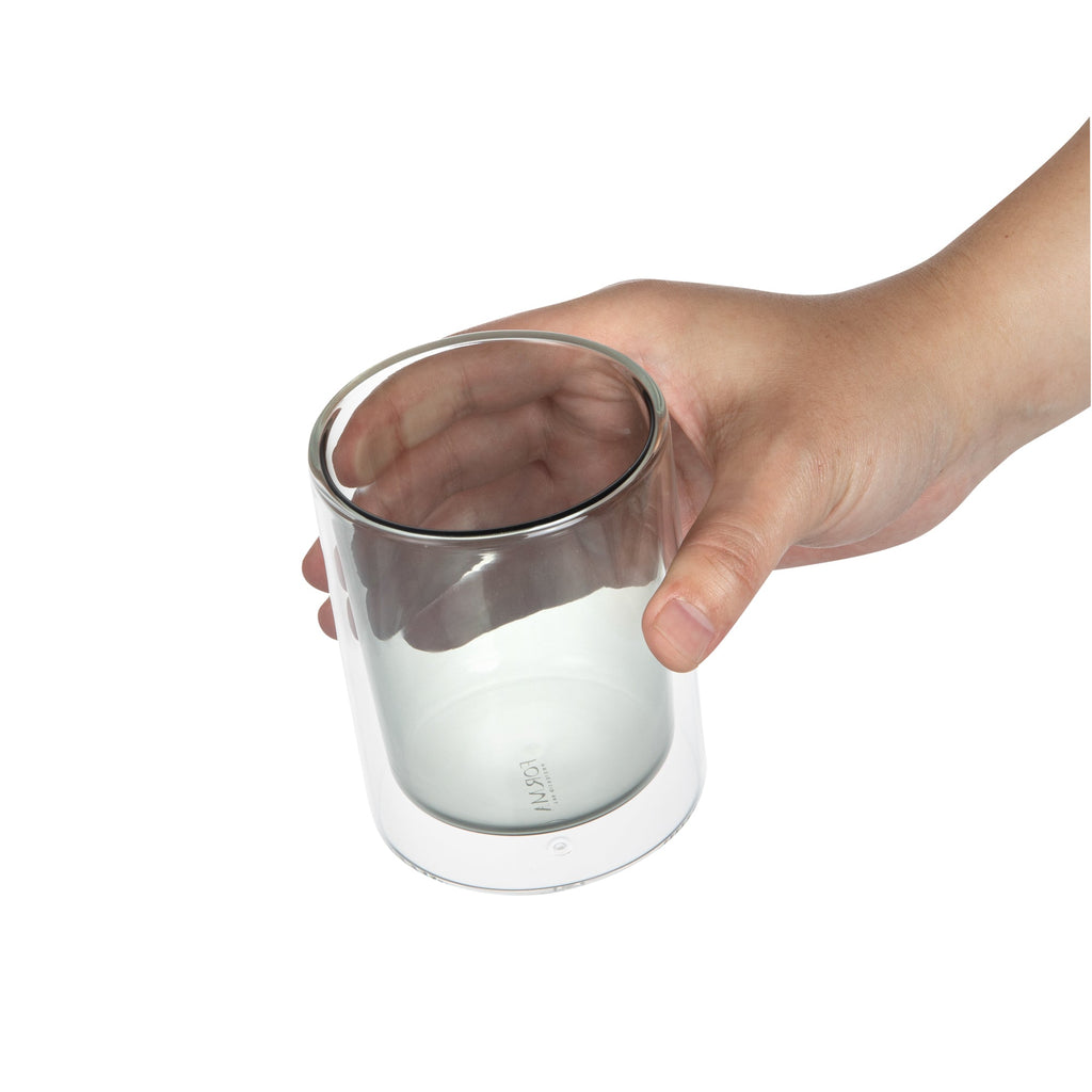 Forma Professional 9 oz Gray Glass Tumbler - Double Wall, Borosilicate - 3 1/4" x 3 1/4" x 4" - 12 count box