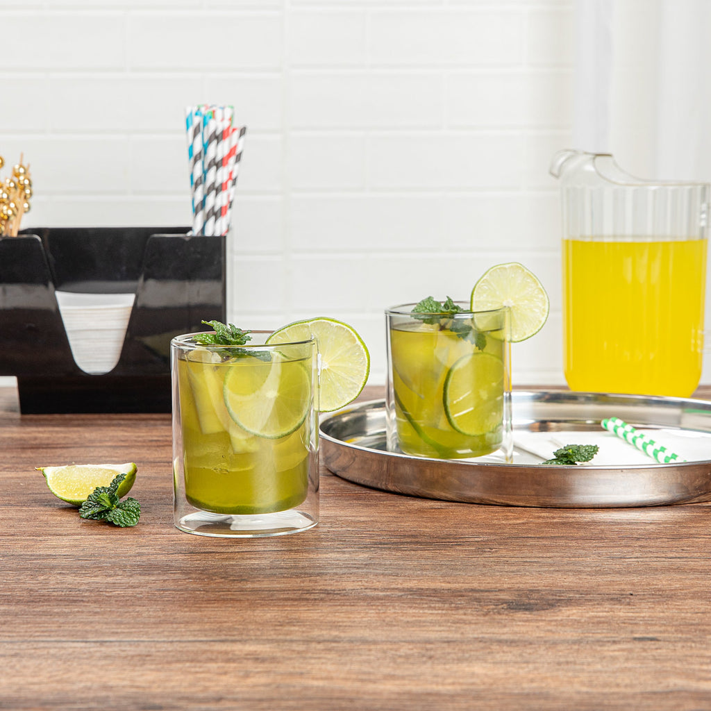 Forma Professional 9 oz Gray Glass Tumbler - Double Wall, Borosilicate - 3 1/4" x 3 1/4" x 4" - 12 count box