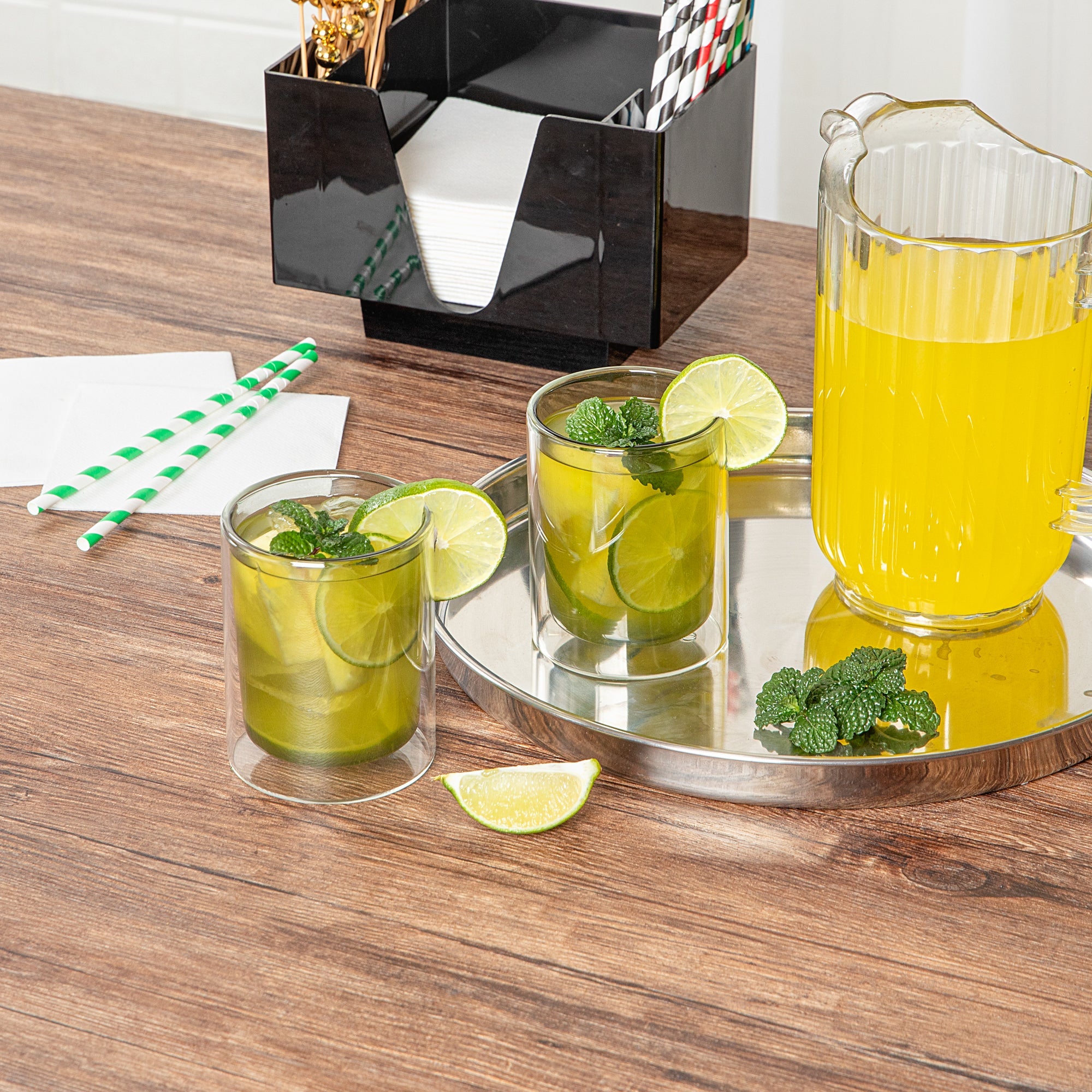 Forma Professional 9 oz Gray Glass Tumbler - Double Wall, Borosilicate - 3 1/4" x 3 1/4" x 4" - 12 count box