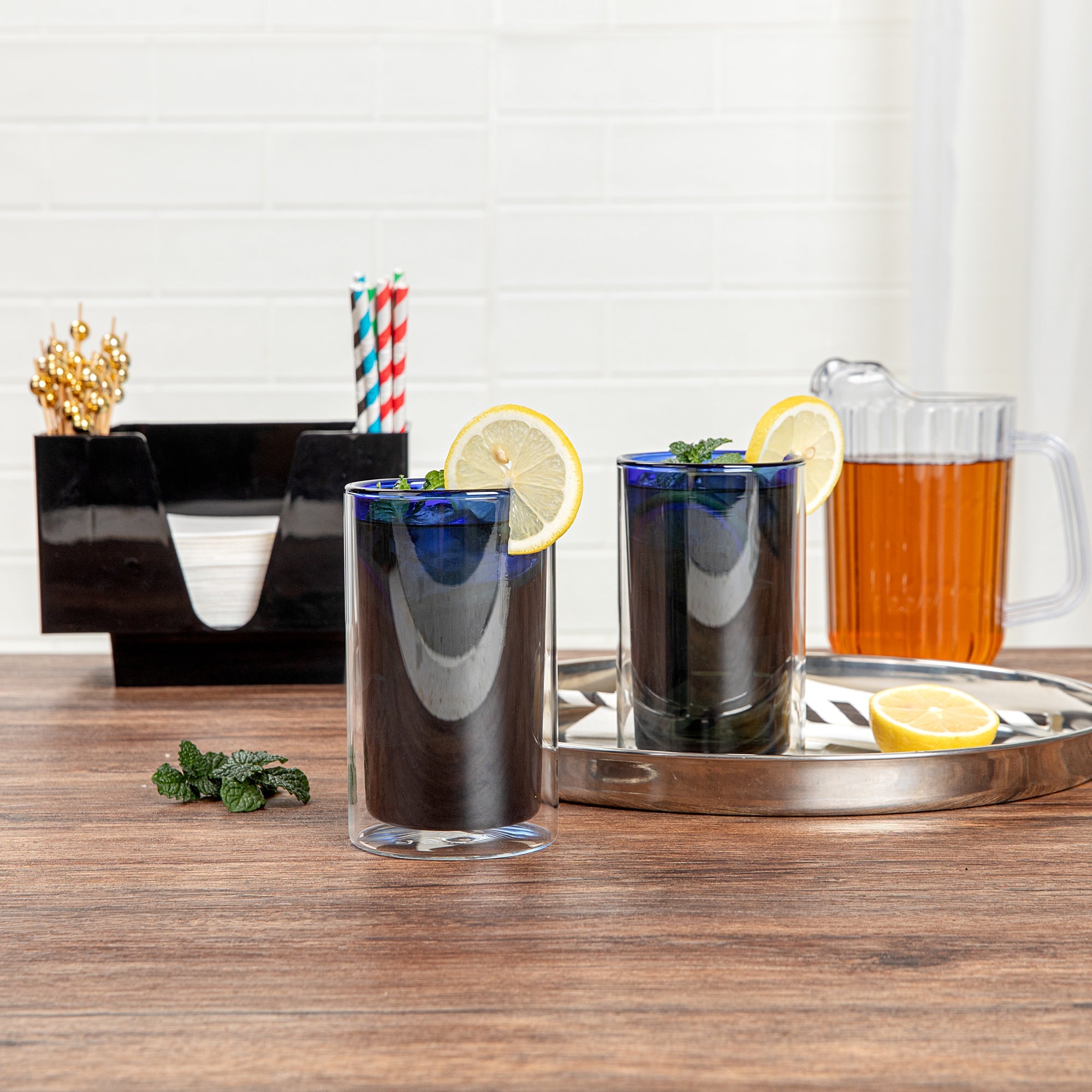 Forma Professional 14 oz Blue Glass Tumbler - Double Wall, Borosilicate - 3 1/4" x 3 1/4" x 5 1/4" - 2 count box