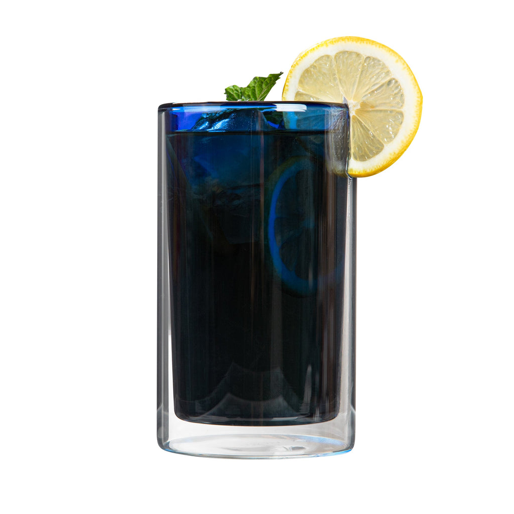 Forma Professional 14 oz Blue Glass Tumbler - Double Wall, Borosilicate - 3 1/4" x 3 1/4" x 5 1/4" - 12 count box