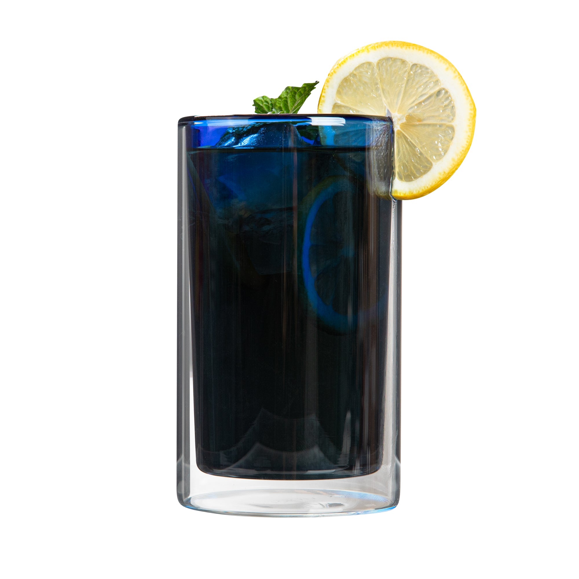 Forma Professional 14 oz Blue Glass Tumbler - Double Wall, Borosilicate - 3 1/4" x 3 1/4" x 5 1/4" - 12 count box