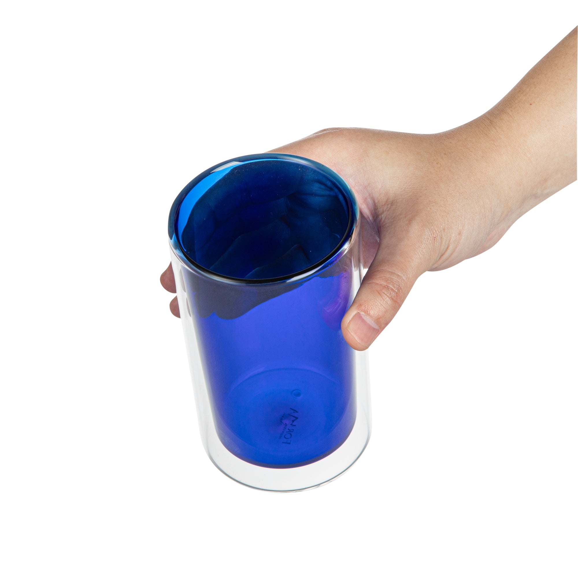 Forma Professional 14 oz Blue Glass Tumbler - Double Wall, Borosilicate - 3 1/4" x 3 1/4" x 5 1/4" - 12 count box