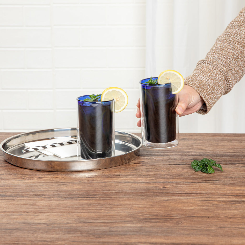 Forma Professional 14 oz Blue Glass Tumbler - Double Wall, Borosilicate - 3 1/4" x 3 1/4" x 5 1/4" - 12 count box
