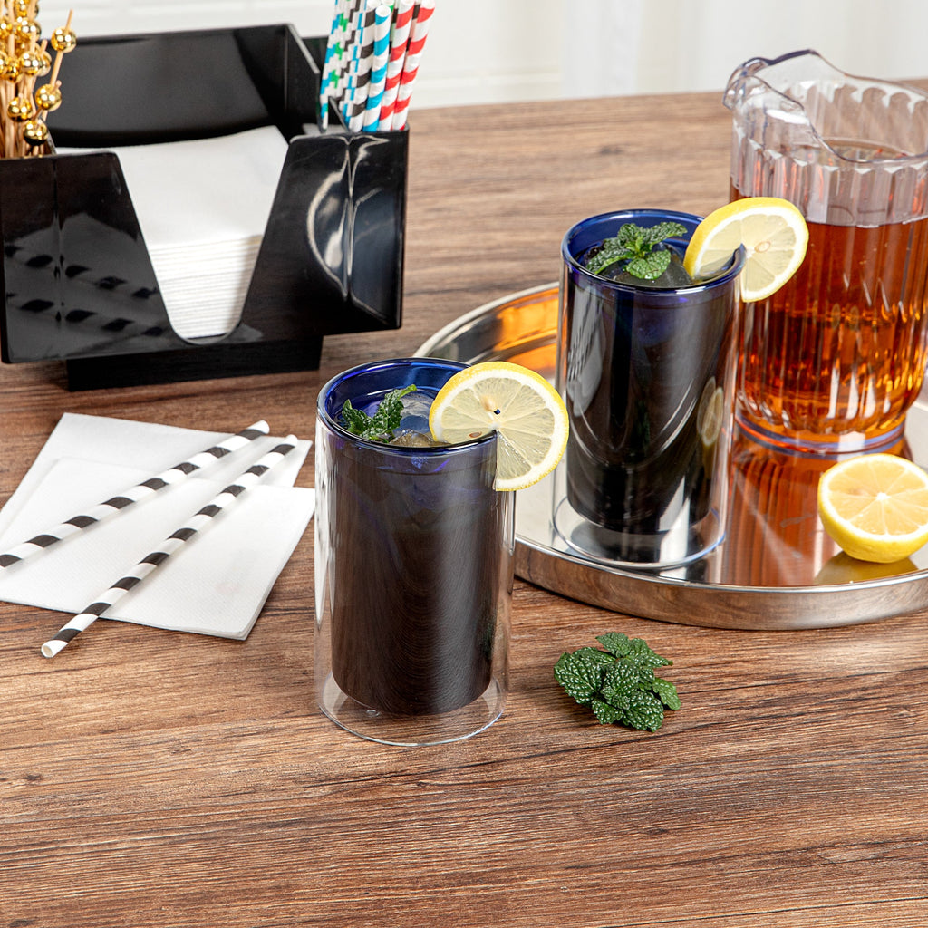 Forma Professional 14 oz Blue Glass Tumbler - Double Wall, Borosilicate - 3 1/4" x 3 1/4" x 5 1/4" - 12 count box
